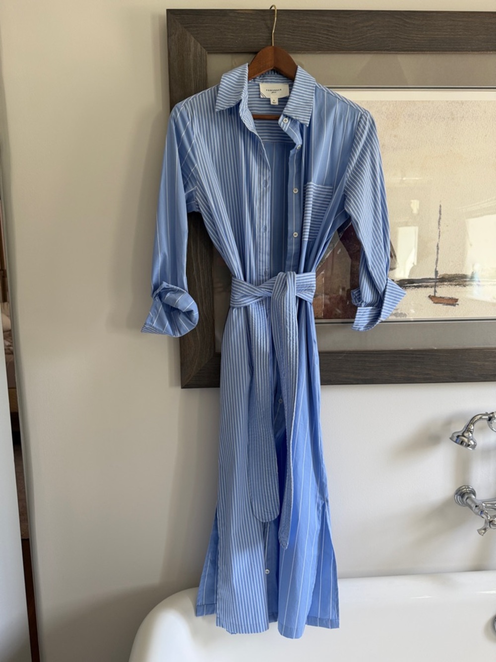 Pomander Place Blue Striped Tie-Waist Shirt Dress